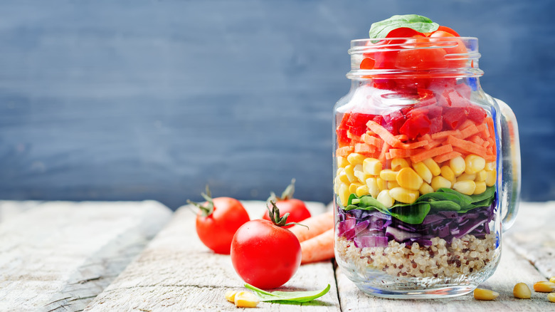 Rainbow-colored vegetables in jar