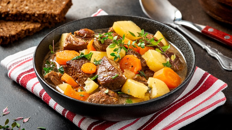 Beef potato stew in bowl