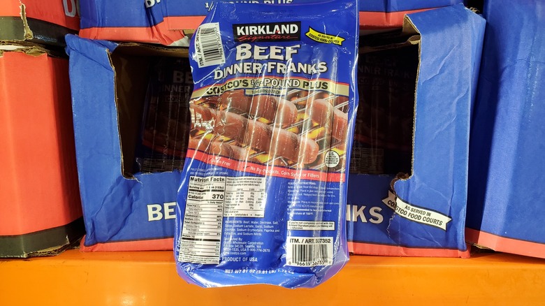 A package of Kirkland Signature beef dinner franks at Costco