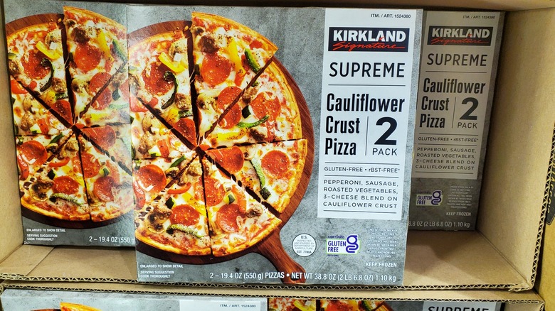 Boxes of Kirkland Signature supreme cauliflower crust pizza