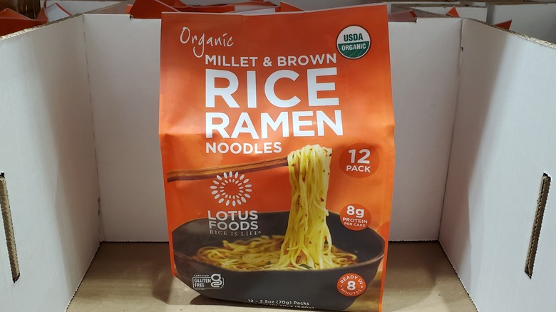 A bag of Lotus Foods organic millet & brown rice ramen noodles at Costco