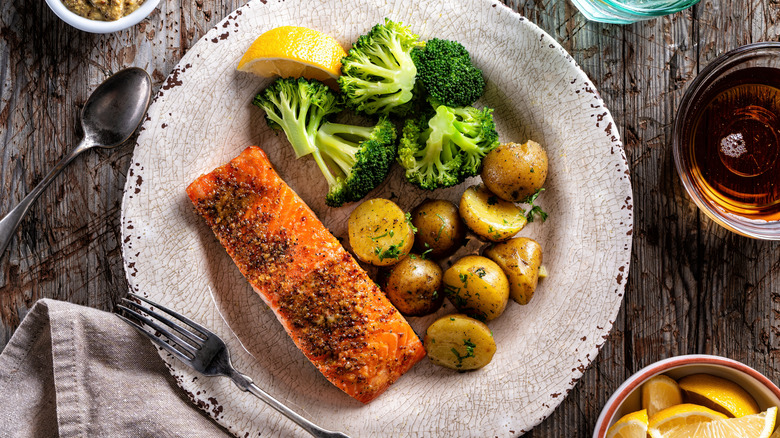 salmon plated with vegetables