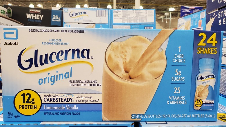 Glucerna original homemade vanilla shakes on a shelf at Costco