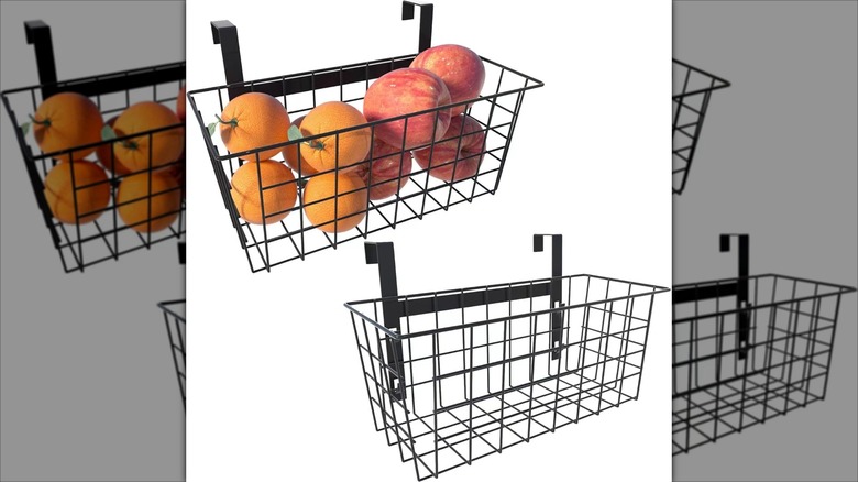 Wire hanging baskets for the kitchen.