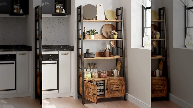 Ladder shelf for the kitchen and cookbooks.