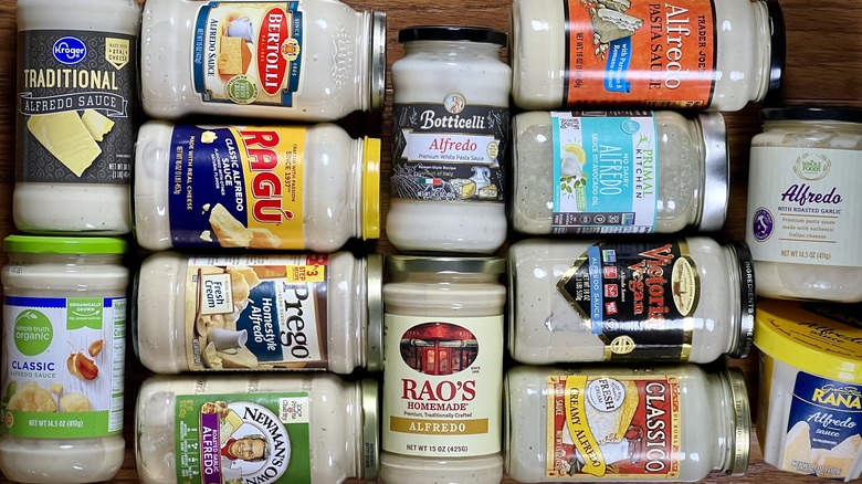 Variety of jarred Alfredo sauces