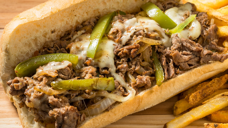 Philly cheesesteak with grilled bell peppers