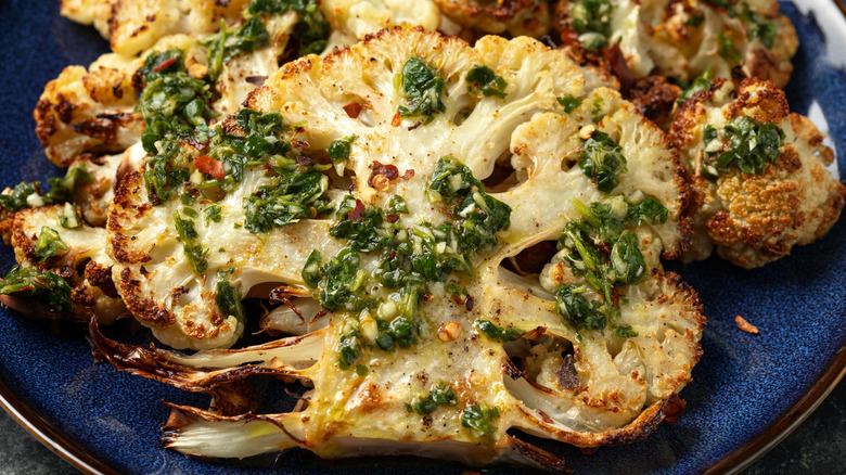 Cauliflower steak with herb sauce