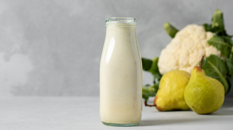 Cauliflower pear smoothie in bottle