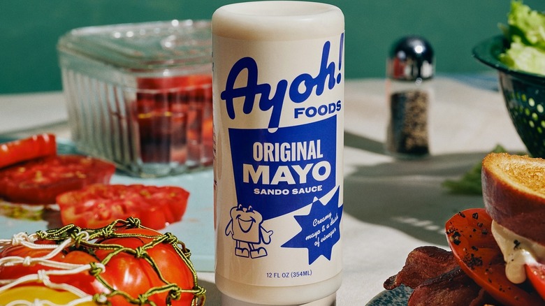 Ayoh Mayo bottle surrounded by food