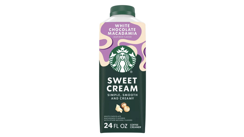 Starbucks white chocolate & macadamia creamer on white background