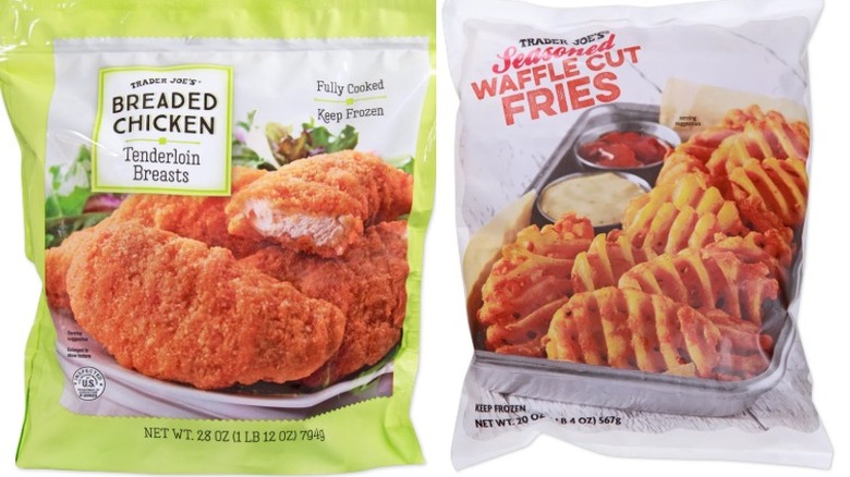 Chicken tenderloin and seasoned waffle fries