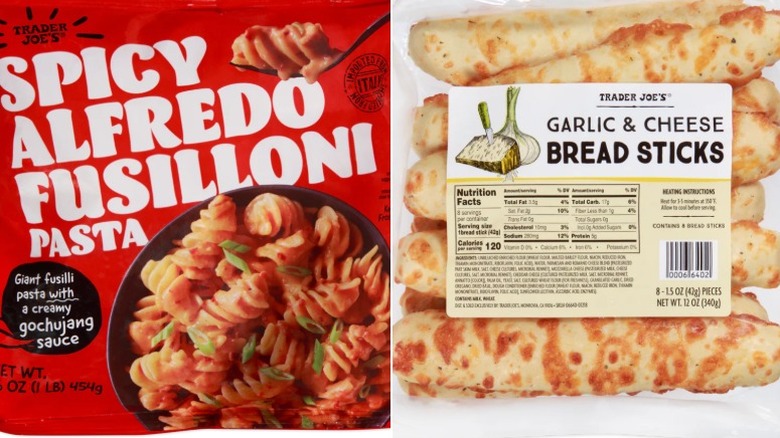 Spicy pasta and garlic and cheese breadsticks