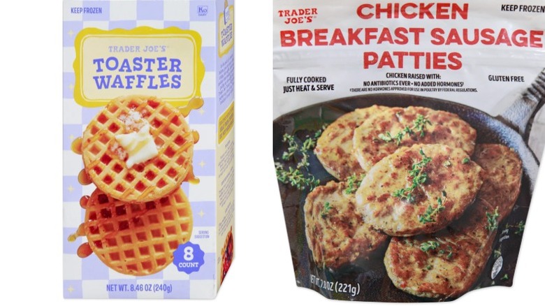 Toaster waffles and chicken breakfast sausage