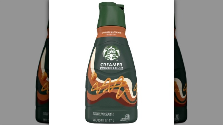A bottle of Starbucks Caramel Macchiato Creamer for sale at Costco
