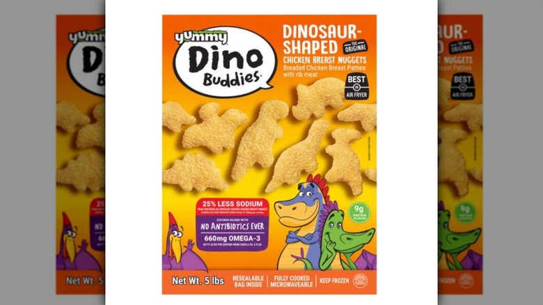 Five-pound package of dinosaur-shaped Yummy Dino Buddies chicken nuggets at Costco