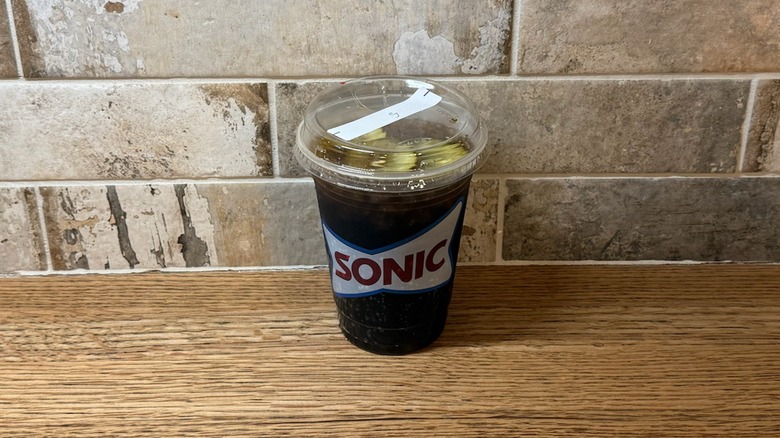 Sonic drink made with Dr Pepper, pickle flavoring, real pickles
