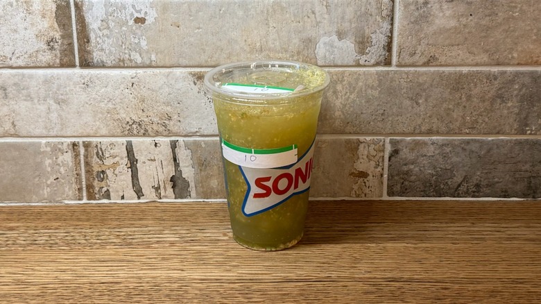 Sonic drink customization made with Mango slush, Nerds candy, make it dirty