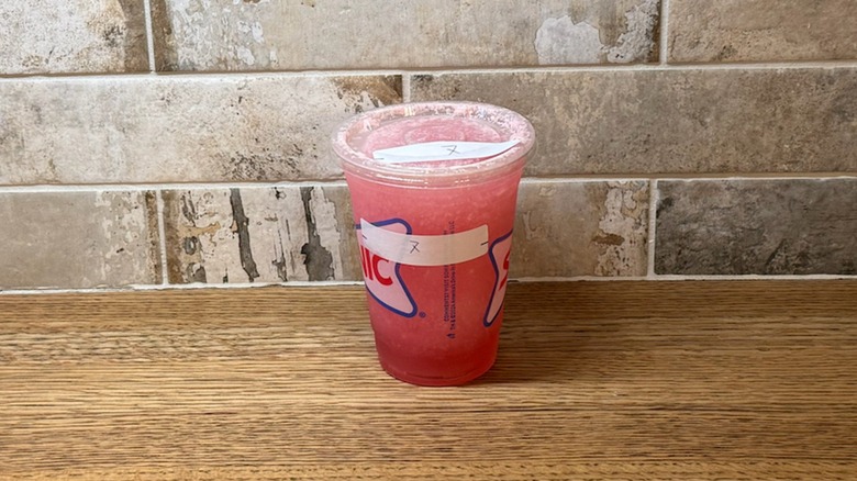 Sonic drink customization made with Peach slush, dragon fruit, and sweet cream