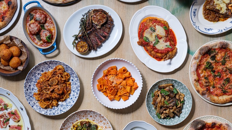 Assorted dishes on table at Alla Vita