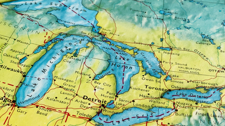 Atlas map of the five Great Lakes