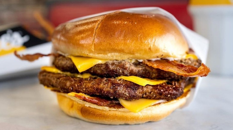 Hardee's Monster Burger on table
