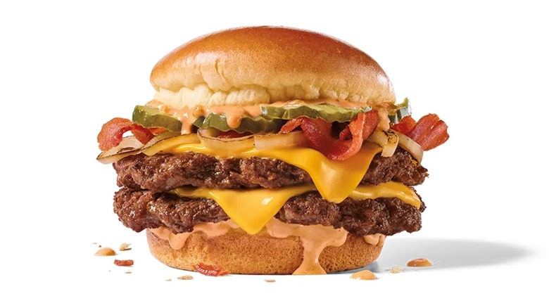 Jack in the Box Bacon Double Smashed Jack burger on a white background