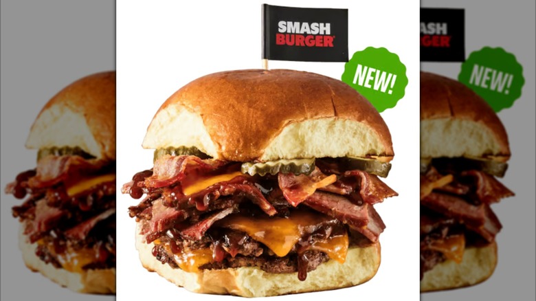 Smashburger Double Smoked Brisket Bacon Smashburger on a white background