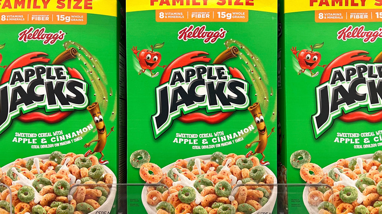 Boxes of Apple Jacks on store shelf