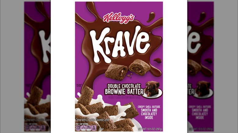 Person holding box of Krave Double Chocolate Brownie Batter