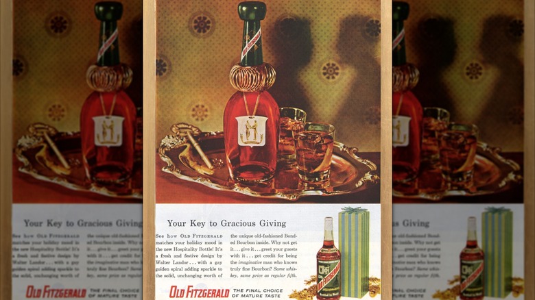 A vintage festive advertisement for Old Fitzgerald Bottled-in-Bond
