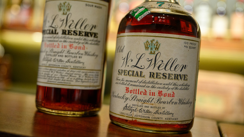 A close of picture of a vintage bottle of W.L. Weller Special Reserve