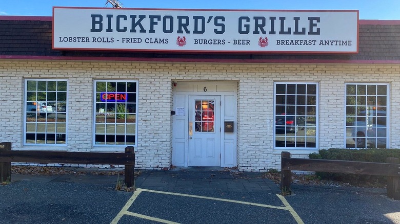 Exterior of Bickford's Grille white brick building