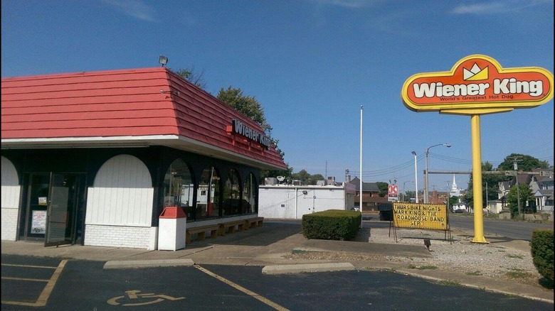 Exterior of Wiener King with sign on sunny day