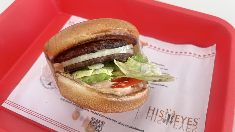 View of In-N-Out double burger
