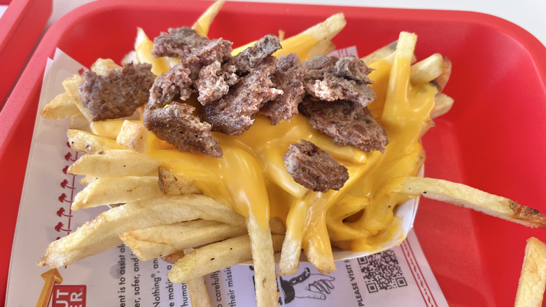 Cheese fries with hamburger pieces