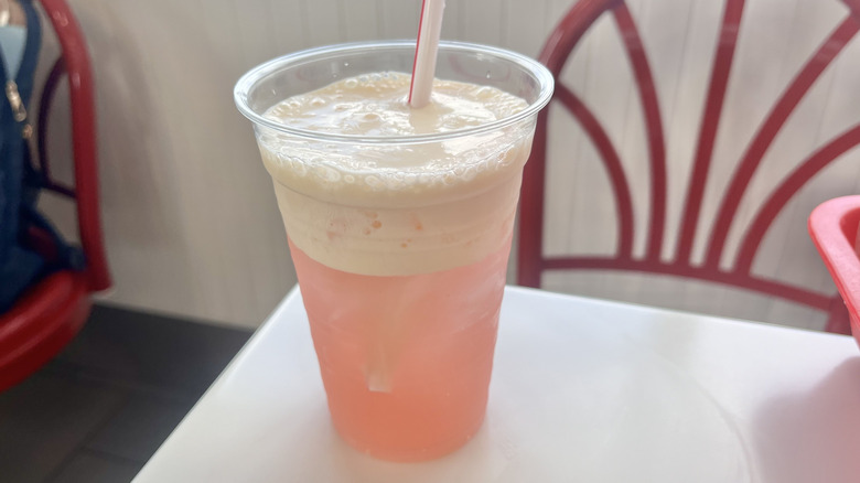 Side view of pink lemonade float