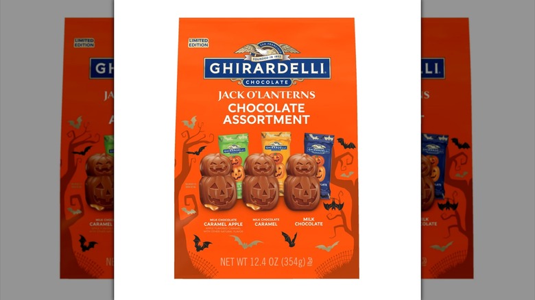 Orange package of Ghirardelli Premium Chocolate Jack O' Lantern Assortment chocolate candies