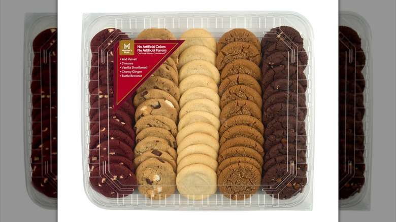 Member's Mark Holiday Cookie Tray with rows of cookies in five different flavors