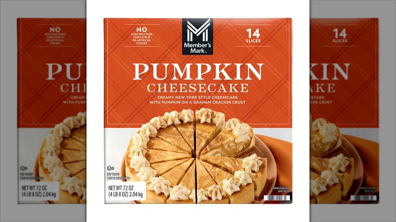 Orange box of frozen Member's Mark New York Style Pumpkin Cheesecake
