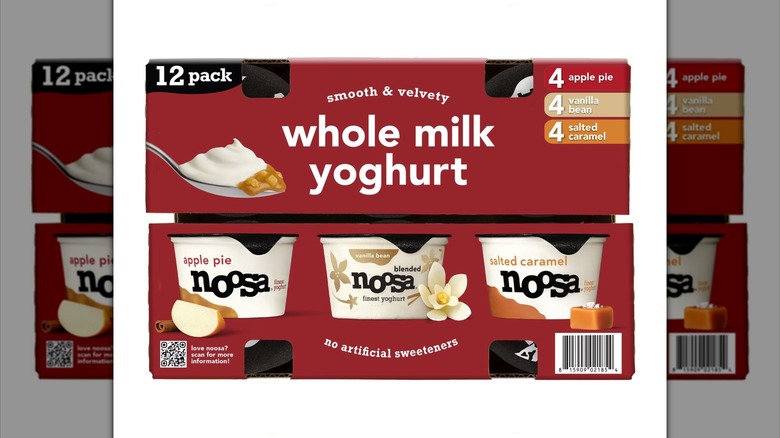 Red box of Noosa Whole Milk Yogurt Fall Variety Pack with three flavored yogurt varieties