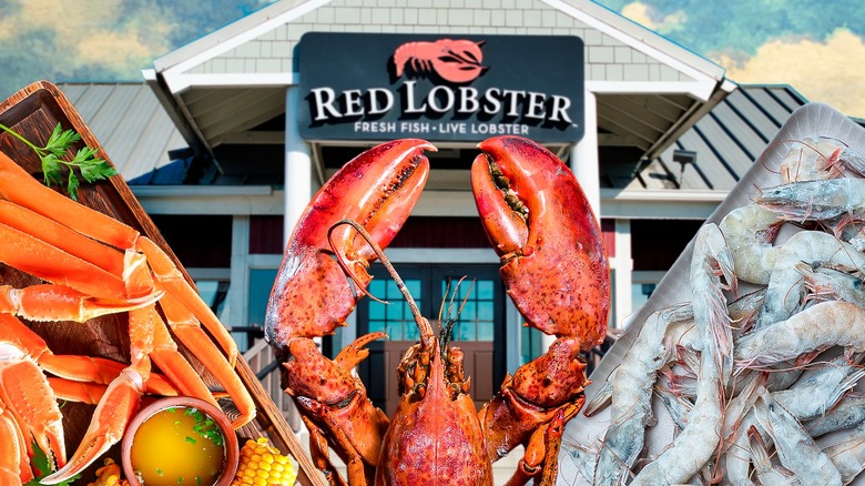 Composite image of seafood in front of Red Lobster