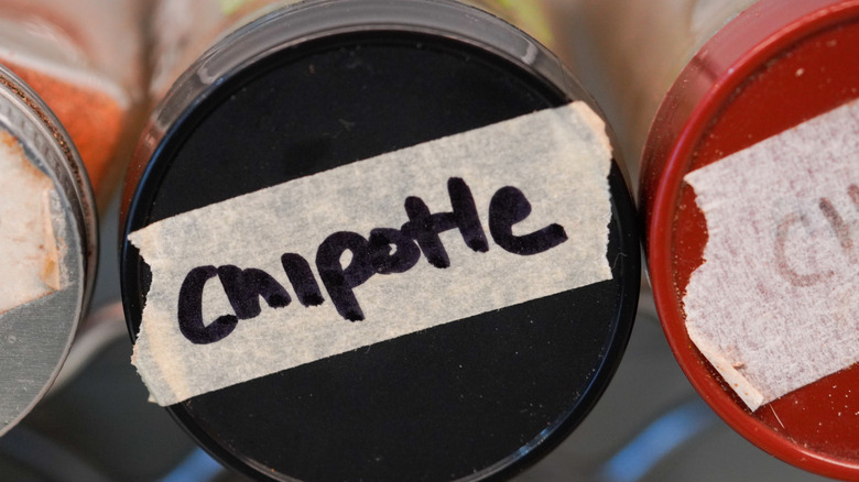 Chipotle pepper in a spice cabinet