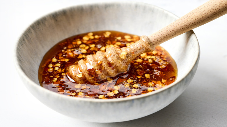 Hot honey with red chili peppers