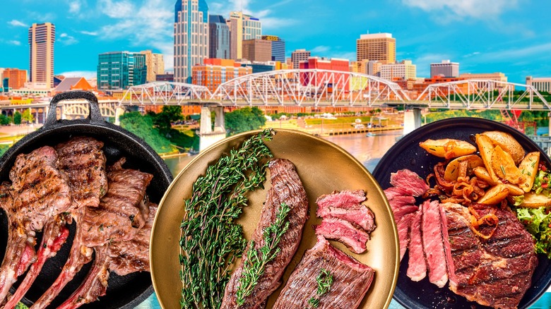 steak dishes and Nashville skyline