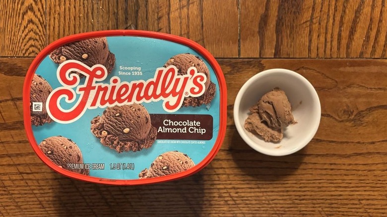 friendlys chocolate almond chip ice cream carton