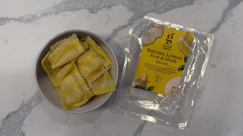 Good & Gather burrata, lemon zest, and herb ravioli in a bowl