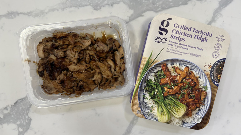 Good & Gather grilled teriyaki chicken thigh strips in a tray