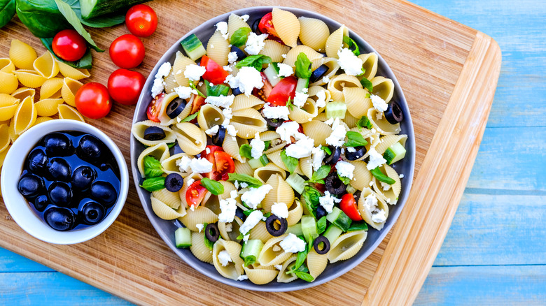 colorful pasta salad with feta