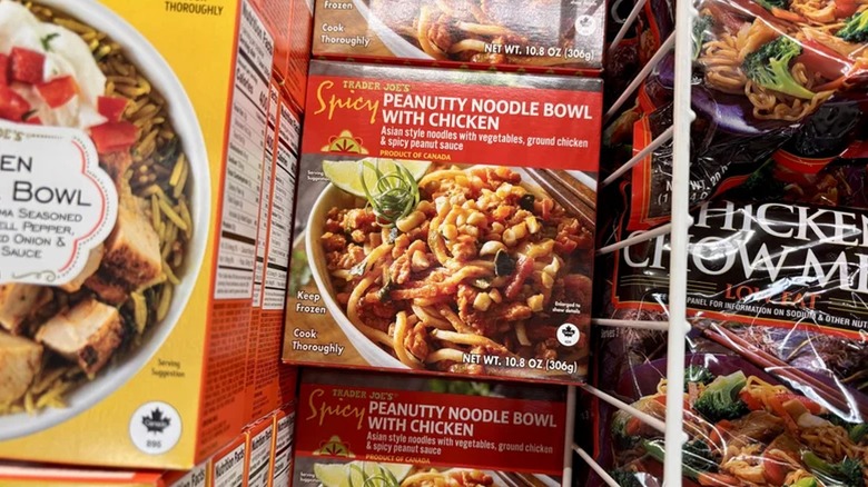 Trader Joe's Spicy Peanutty Noodle Bowl with Chicken in freezer at store